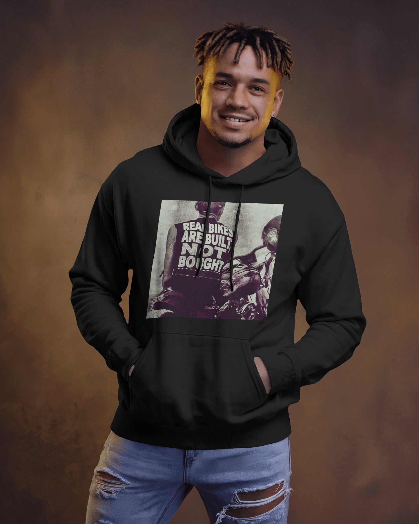 Real Bikes Are Built Not Bought Vintage Ride motorcycle, motorbike Black Hoodie