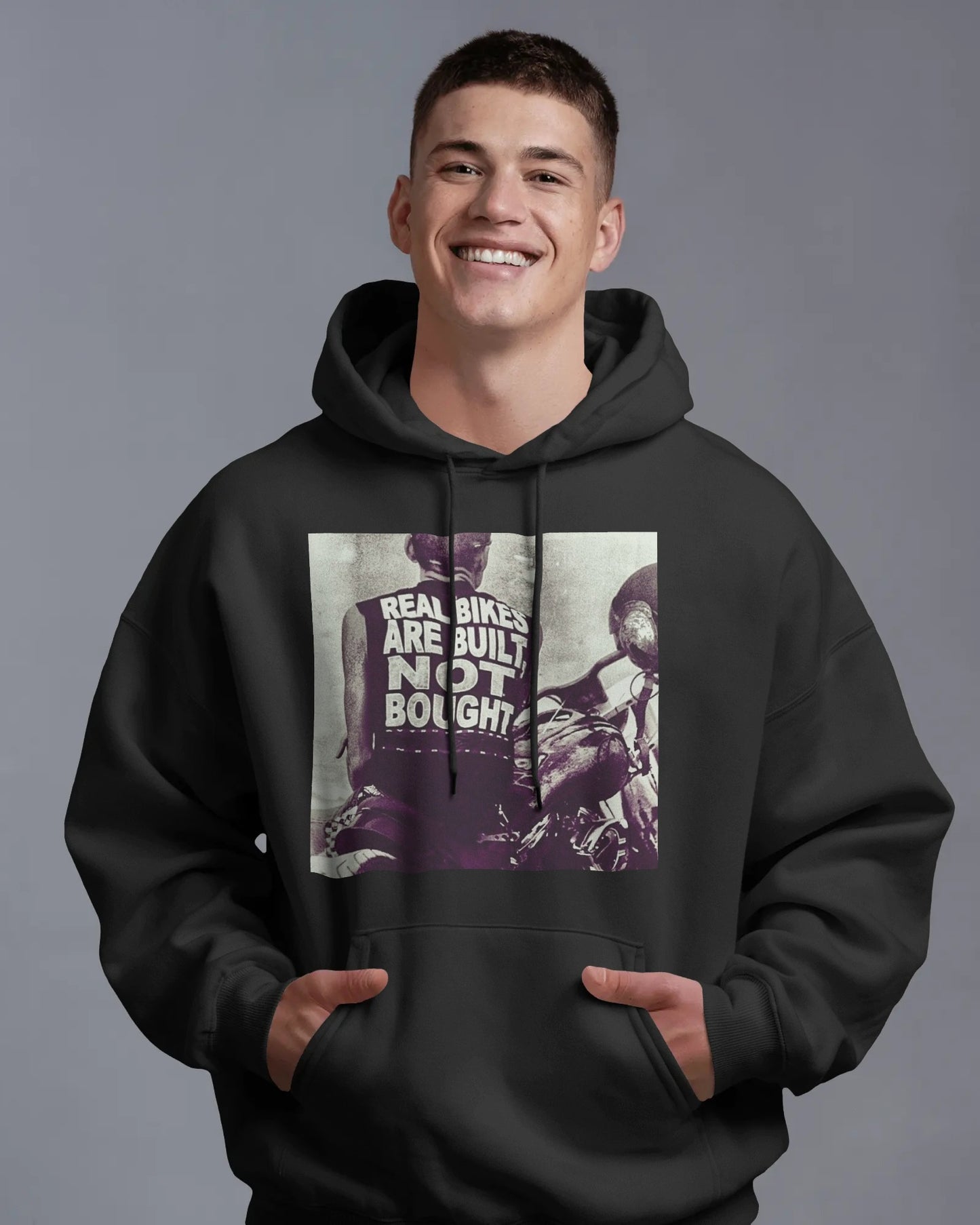 Real Bikes Are Built Not Bought Vintage Ride motorcycle, motorbike Black Hoodie