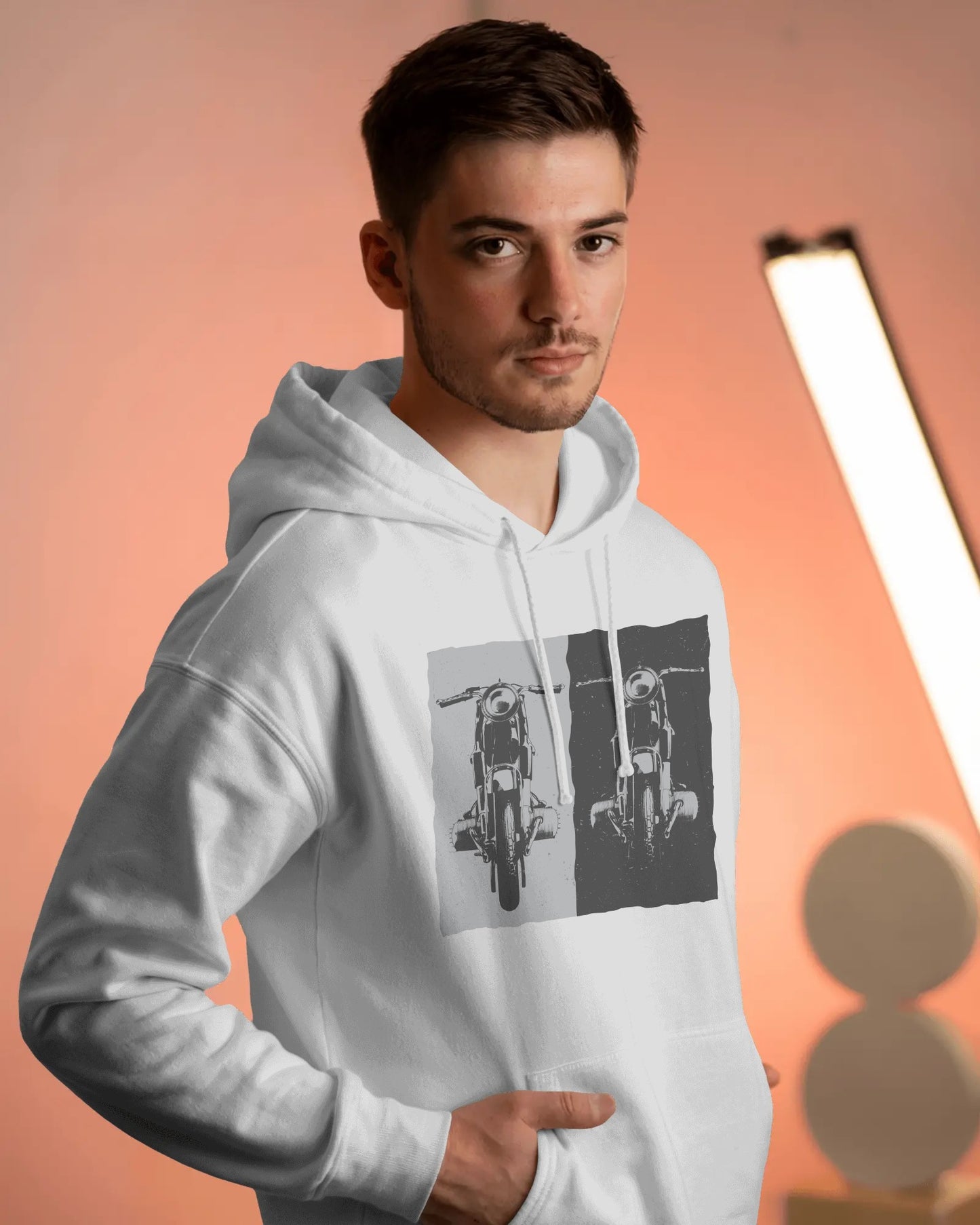 Vintage Ride Contrast Classic Cruiser motorcycle motorbike Hoodie WHITE