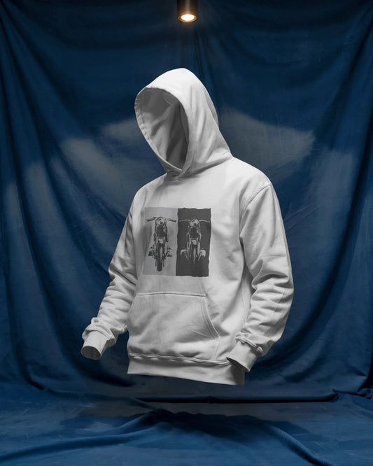 Vintage Ride Contrast Classic Cruiser motorcycle motorbike Hoodie WHITE