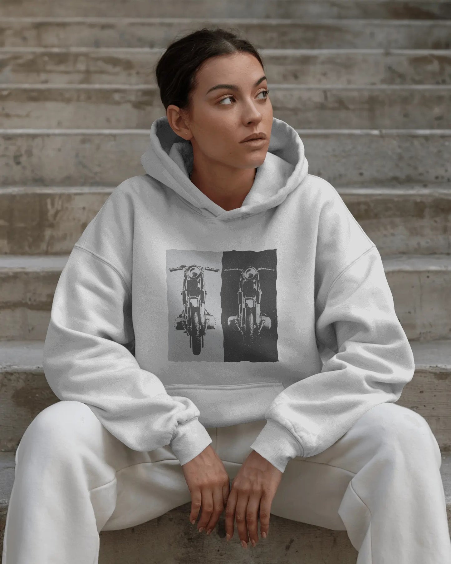 Vintage Ride Contrast Classic Cruiser motorcycle motorbike Hoodie WHITE